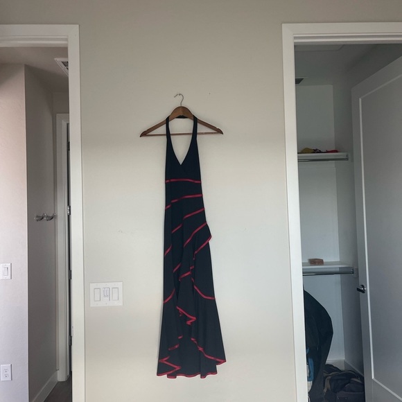 Black and red salsa Asymmetrical Halter Cocktail Sundress - Picture 2 of 11